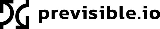 Black logo with two stylized arrows forming a circular design on the left, next to the bold text "previsible.io"—a modern look for an enterprise SEO and AI platform—all set against a white background.