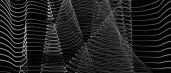 Abstract black background with intersecting white wavy and spiral lines creating a layered, geometric pattern—perfect for ai or enterprise-inspired design projects.